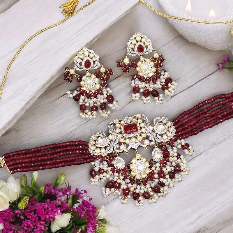 Open circle earrings-Exquisite Red Floral Polki Choker Earrings Set, Red Polki Indian Jewelry, Handmade Polki Jewelry, Wedding Polki Choker Set, Pakistani Choker