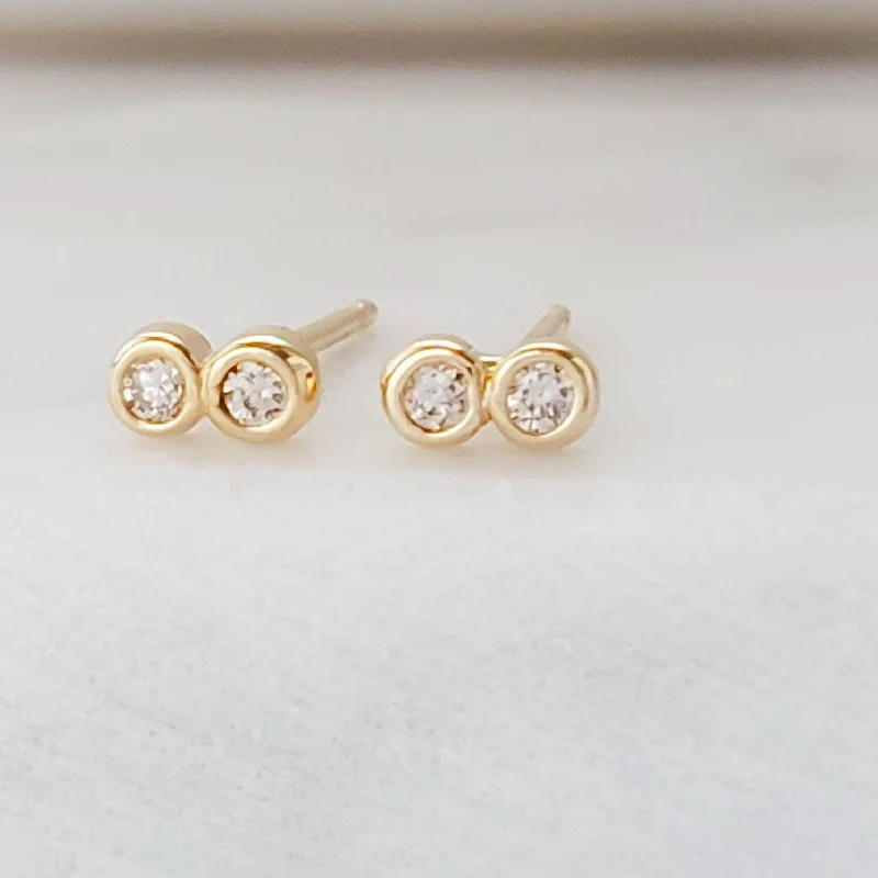 Fluid shape earrings-Delicate Double Diamond Infinity Studs in 14k Gold • Pair of Dainty Genuine Diamond Earrings • Tiny Studs • Fine Jewelry • Anniversary Gift