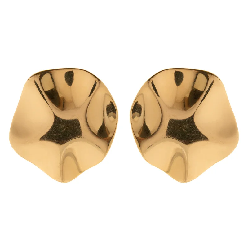 Aged gold earrings-Amélie - Hammered Round Large Stud Earring Stainless Steel