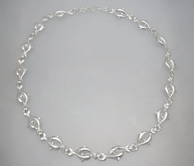 Zigzag pattern necklaces-Minoan Dolphins Racing Sterling Silver Necklace (PE-13)