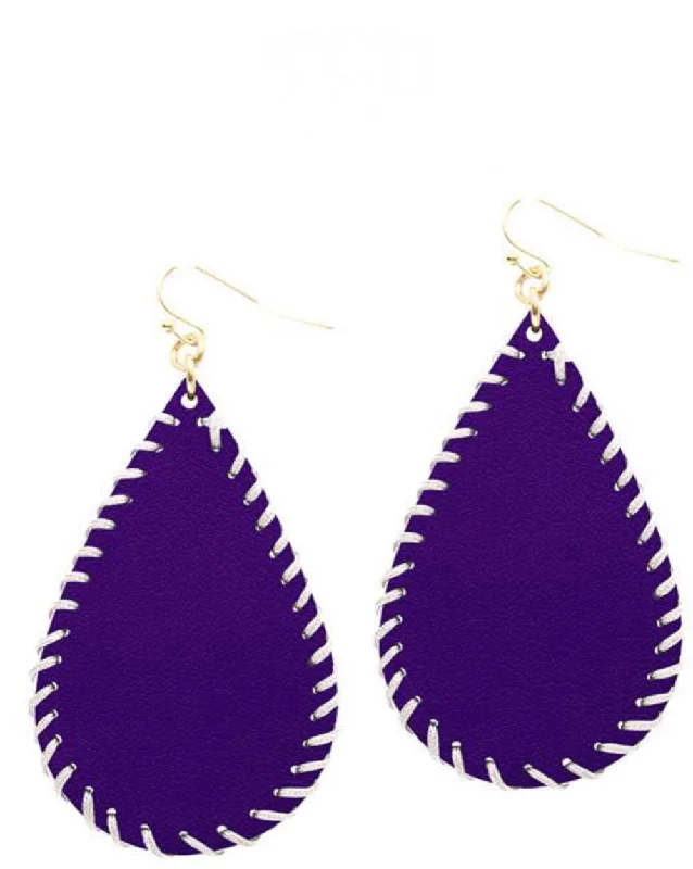 Mid-century earrings-College Football Leather Sport Earrings (drop) Purple and White