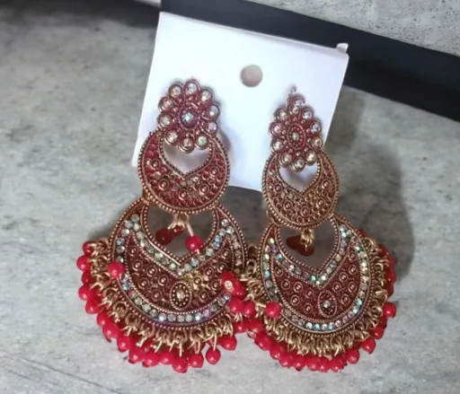 Mid-century earrings-Chandbali Kundan Earrings Pakistani Jewelry Set, Indian chandbali Earrings, Kundan Set, Bollywood Earrings Jewellery Set, Pakistani earrings