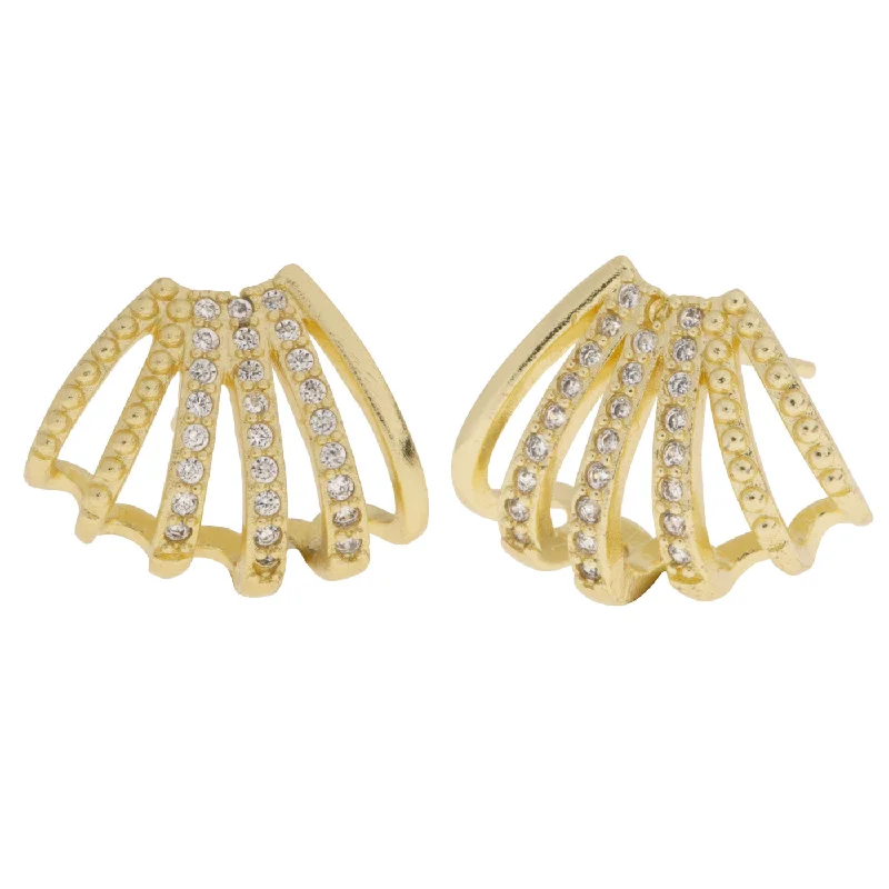 Wide hoop earrings-Rita - Crystal Clam Earring Studs