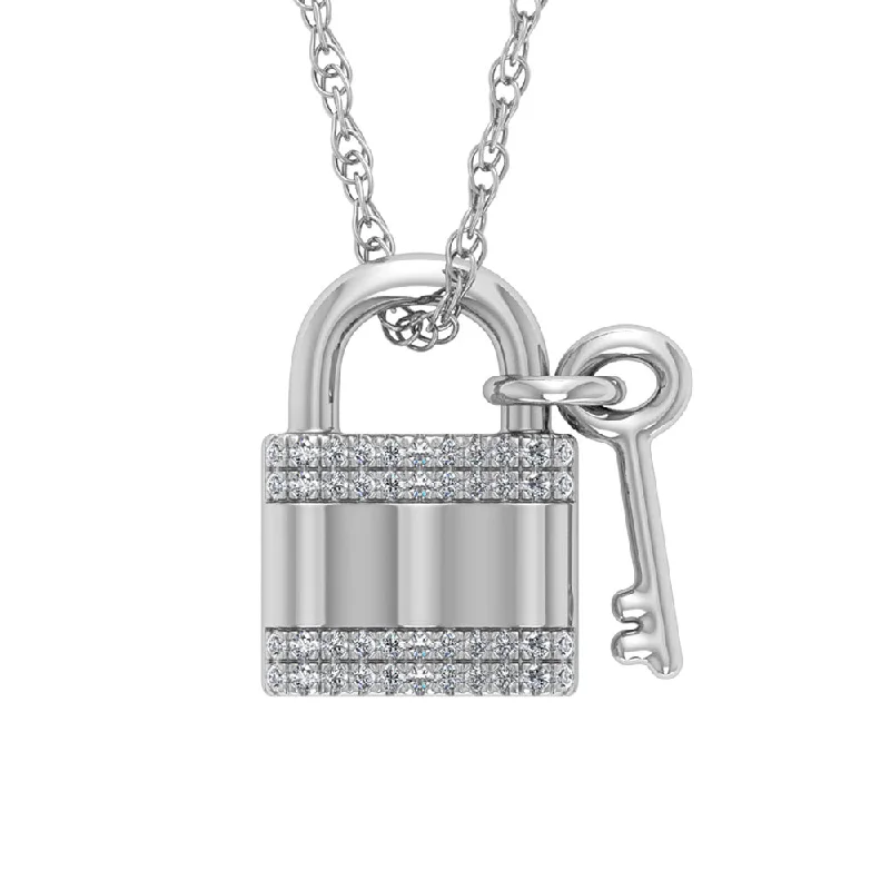 Curled wire necklaces-Lock and Key Silver Diamond Necklace