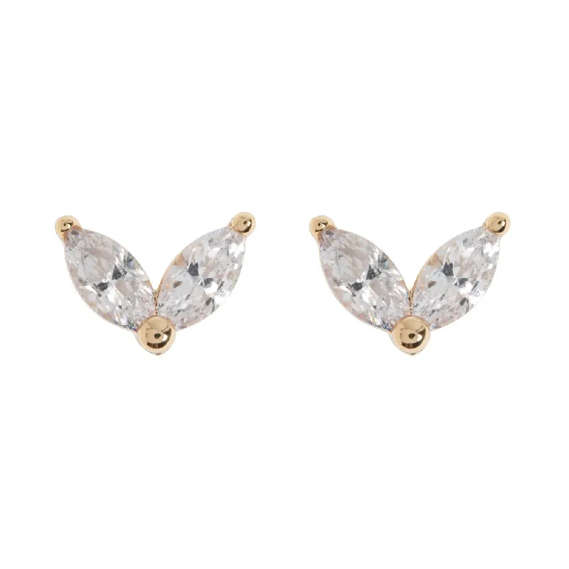 Circular drop earrings-Leah - Crystal Leaf Stud Earrings