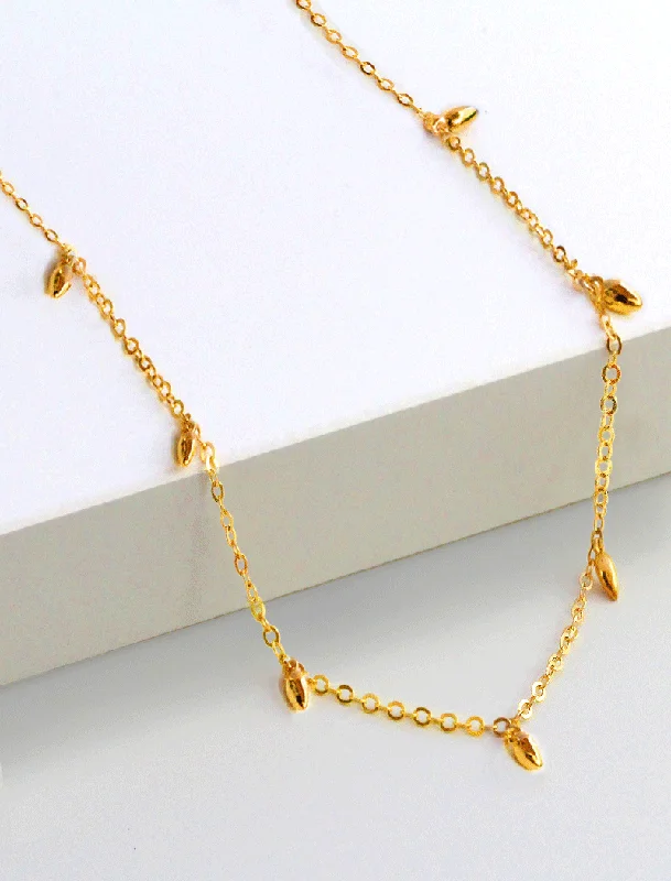 Family birthstone necklaces-RICE Bead Thin Chain Strand Necklace | 18K Gold Over Sterling Silver