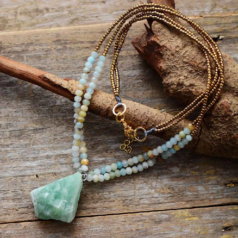 Satin finish necklaces-Raw Amazonite Pendant Necklace