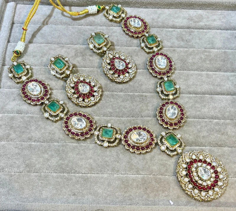 Pink quartz earrings-Emerald Ruby Polki Necklace Set Wedding Jewelry, Polki Earrings Set, Emerald Polki Jewellery Set, Bollywood Polki Necklace Set, Celebrity Polki Set, Indian jewellery Set