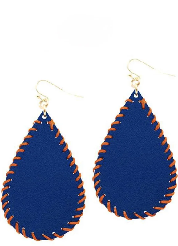 Straight drop earrings-College Football Leather Sport Earrings (drop) Orange and Blue