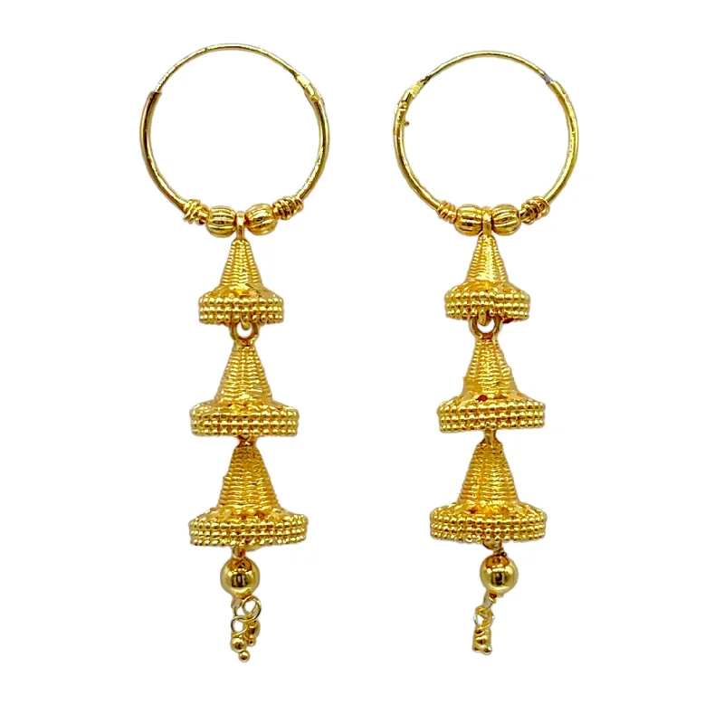 Wide band rings-Gold Hoops with Triple Zumkha Earring