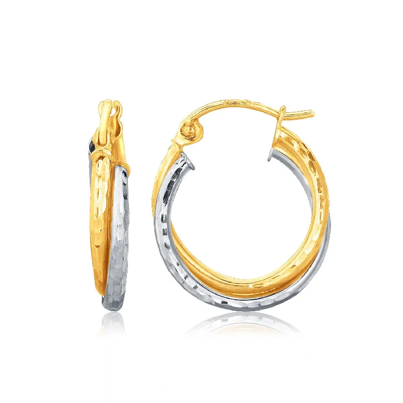 Celtic knot earrings-14k Two-Tone Gold Interlaced Hoop Earrings with Hammered Texture