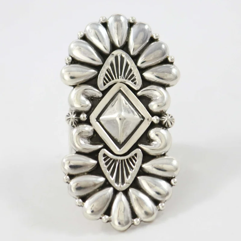 Coral inlay rings-Silver Cluster Ring