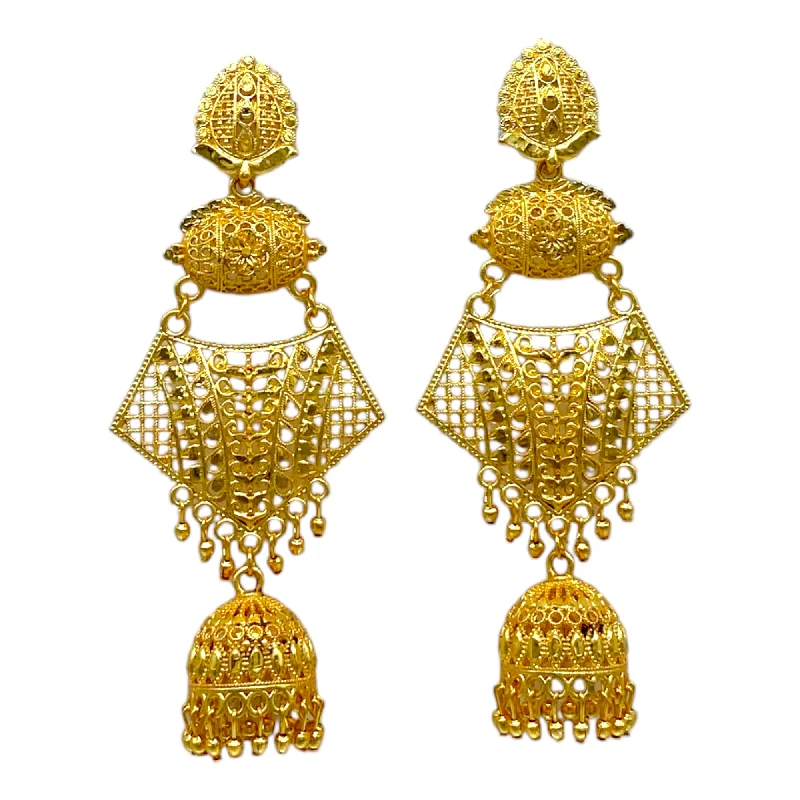 Thick stone rings-Gold Long semi Square Earring