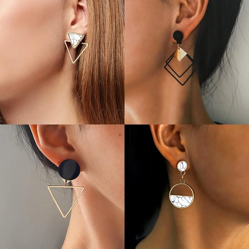 Triangular stud earrings-Dangle Drop Earrings