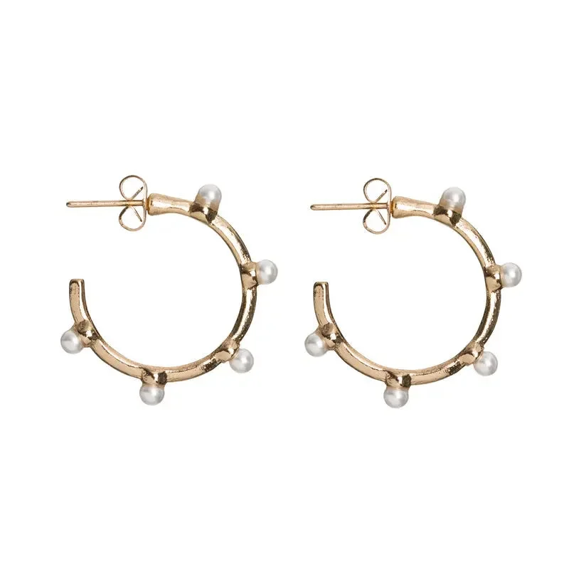 Stacked drop earrings-Big Hoops With Pearl Studs