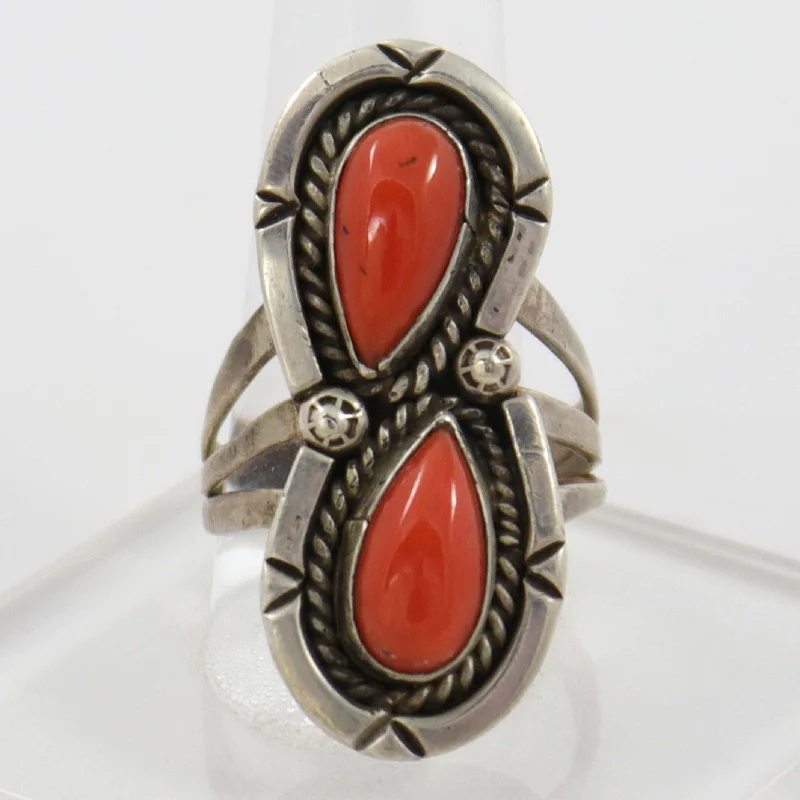 Open band rings-1950s Coral Ring