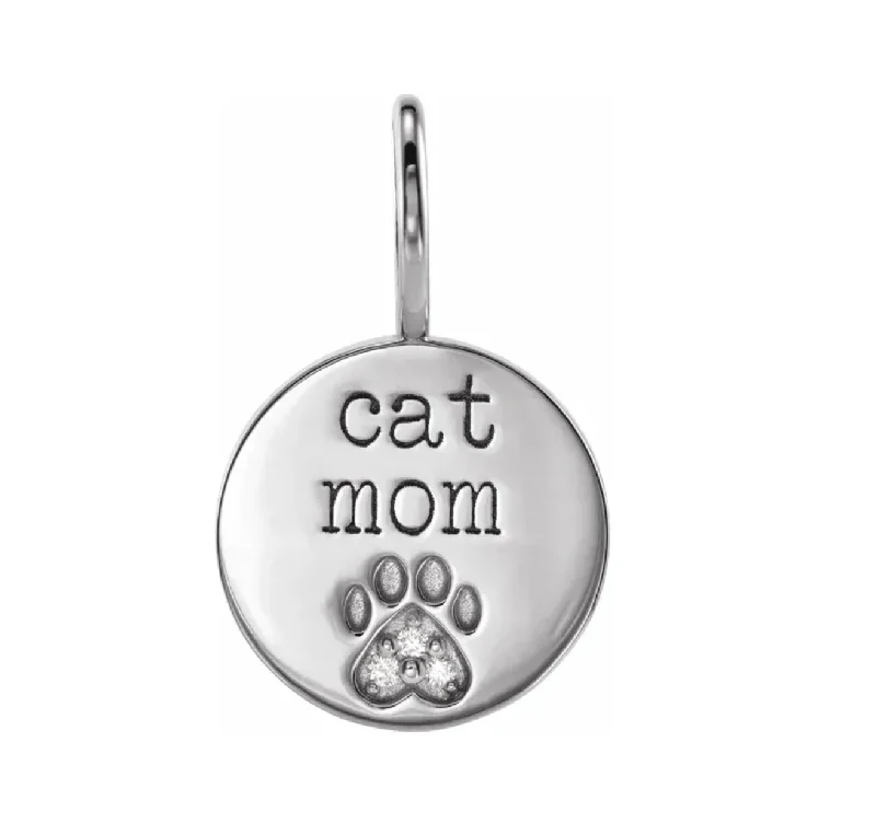 Sapphire pendant necklaces-Silver & Diamond Cat Mom Pendant Necklace