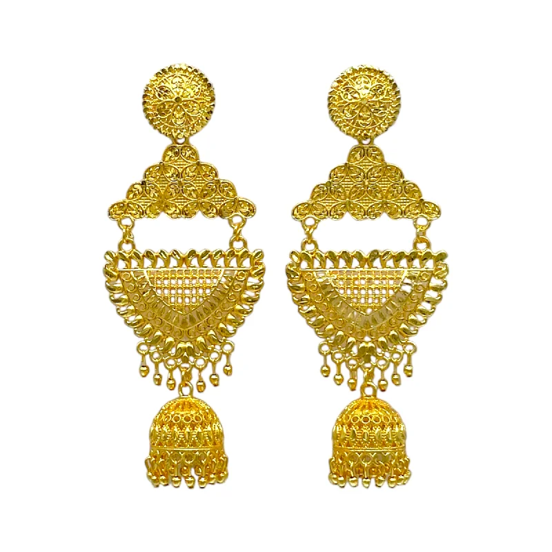 Large geometric rings-Gold Dual Earring with Hanging Jumka