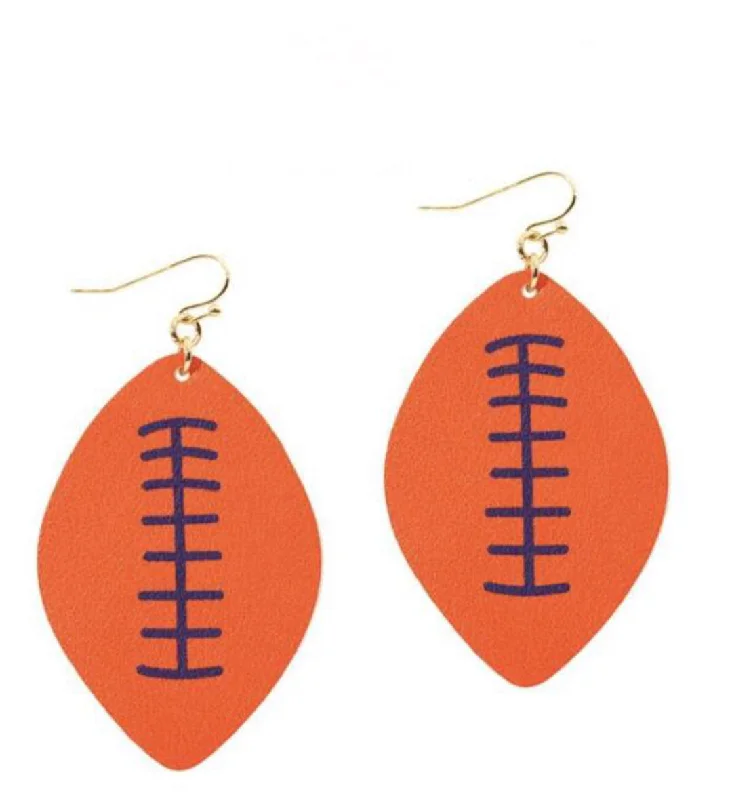 Protective eye earrings-College Football Leather Sport Earrings Orange and Purple