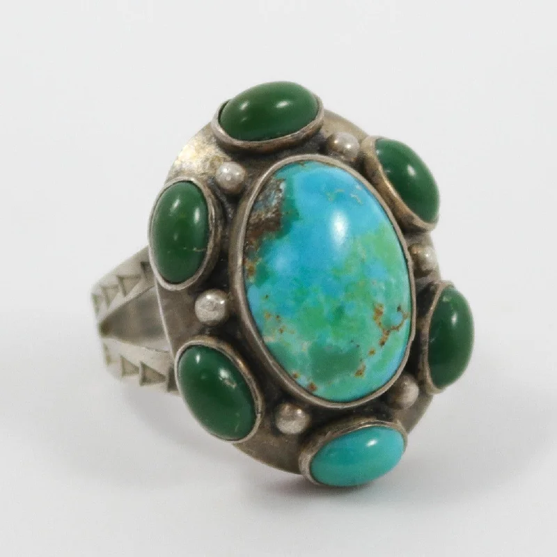 Plated silver rings-1940s Turquoise Cluster Ring