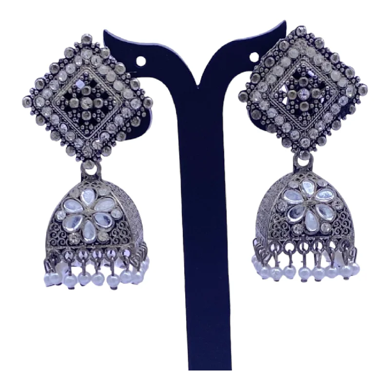 Glittering crystal rings-Square Head Oxidised Zumkha Earring with Mirror