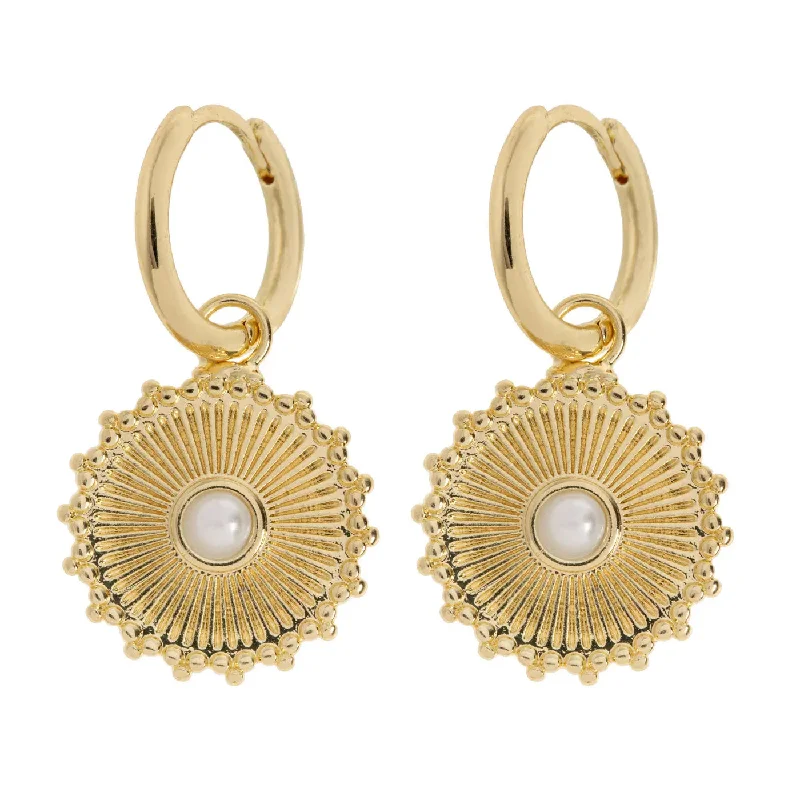 Flat coin earrings-Alizha - Sun Pendant Hoop Earrings