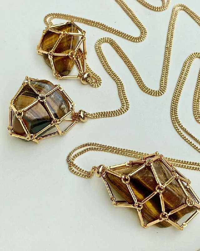 Uneven design necklaces-Energy Crystal Stone Net Pocket Pendant