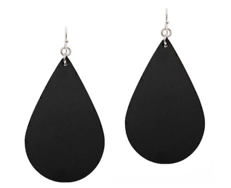 Circular drop earrings-BLACK FAUX LEATHER DROP EARRINGS