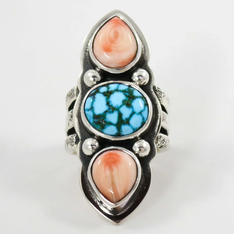 Painted enamel rings-Turquoise and Coral Ring