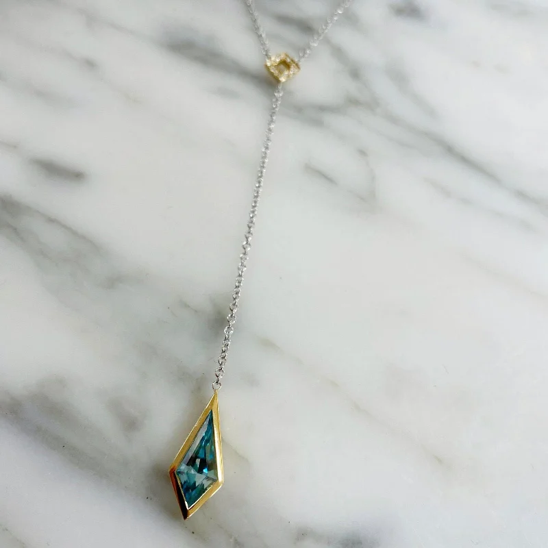 Satin finish necklaces-Blue Zircon Kite "Y" Necklace