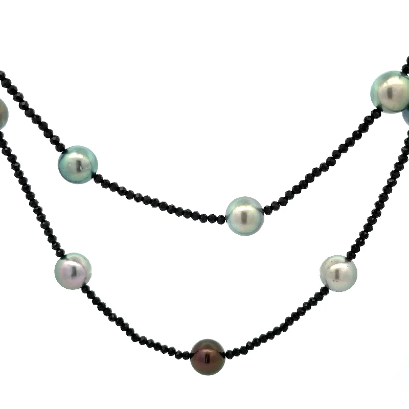 Family birthstone necklaces-Spinel and Pearl Necklace