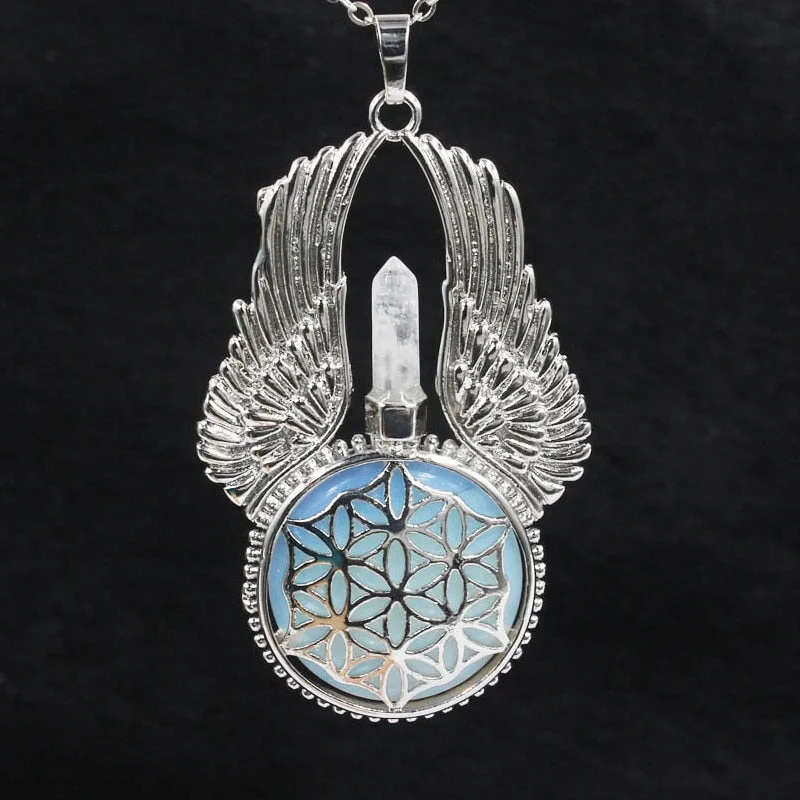 Rectangular pendant necklaces-Sacred Guardian Crystal Column Pendant