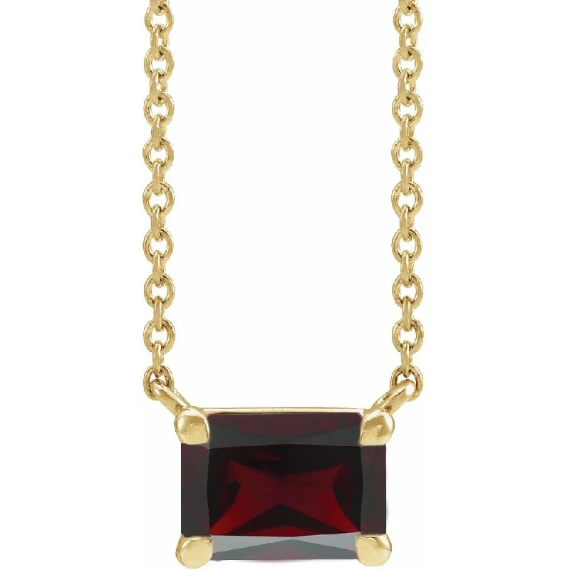 Onyx healing necklaces-Natural Garnet Emerald Cut Solitaire Pendant Necklace