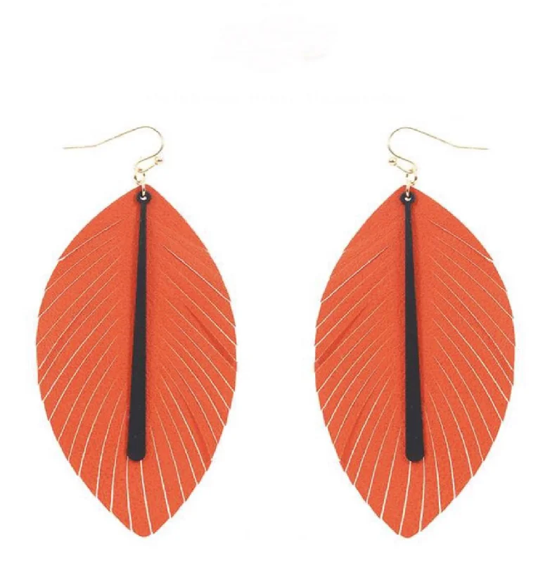 Curled wire earrings-Black and Orange Sport Leather Earrings