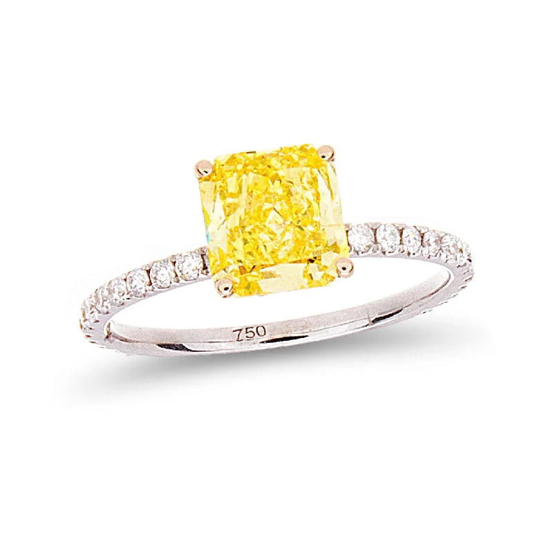 Daisy rings-Radiant Cut Fancy Yellow Solitaire Ring