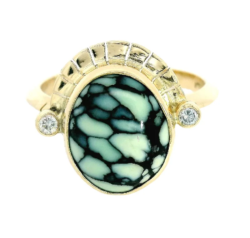 Wood grain rings-New Lander Turquoise Cabochon Reina Ring No. 1