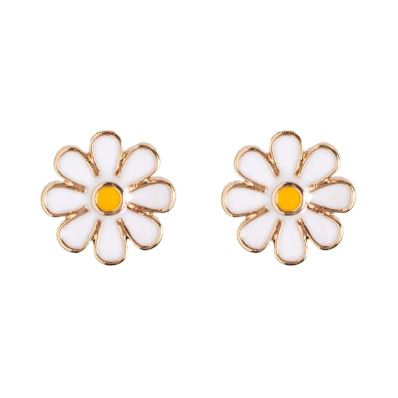 Pentagon stud earrings-Enamel Daisy Stud Earrings