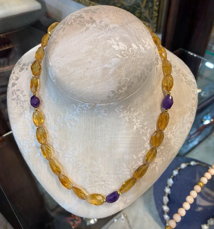 Mixed charm necklaces-Necklace in gold 18k with citrine & amethyst