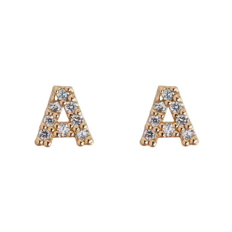 Textured disc earrings-Crystal Letter Stud Earring