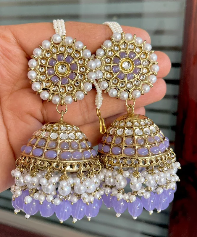 Stone cluster earrings-Ethnic Indian Earrings Handmade Kundan Jewelry for Weddings and Special Occasions