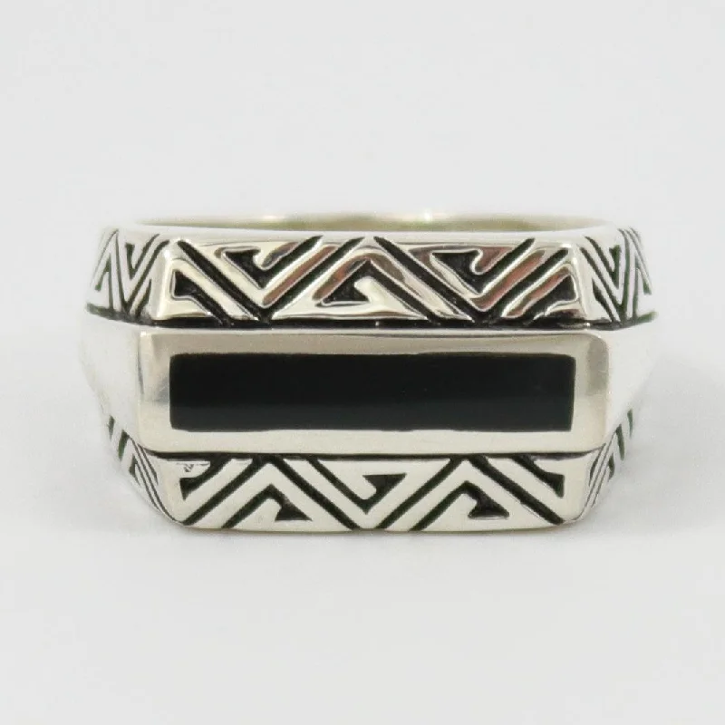 Peace charm rings-Onyx Flat Top Ring