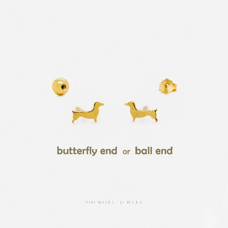 Painted enamel earrings-Dainty Sausage Dog Studs Earrings, Unisex, Gold, Silver SHEMISLI SS885 Butterfly End, SS886 Screw Ball End (Type A) LR