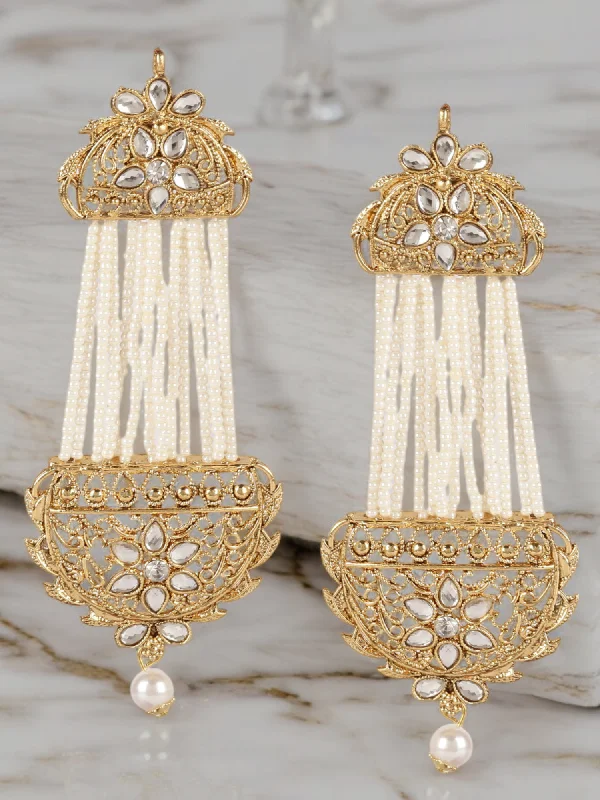 Glittering gem earrings-Bollywood Pearl Drop Earrings Set, Indian Kundan Set, Bridal Jewelry, Weddings Earrings, Pakistani Earrings