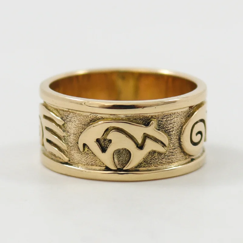 Aged bronze rings-Gold Bear Ring