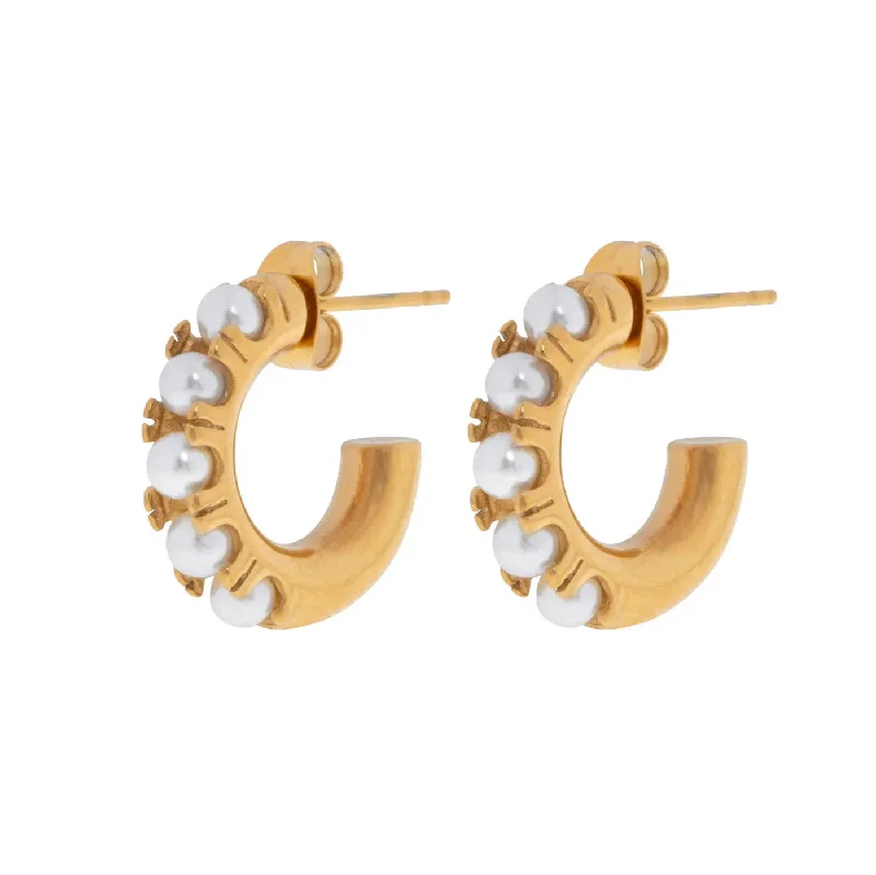 Slim threader earrings-Estelle - Pearl Crown Hoop Earrings