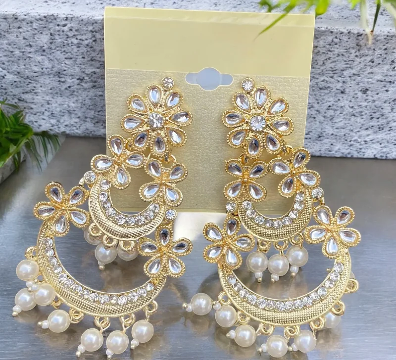 Natural wood earrings-Pakistani Chandbali Kundan Earrings Jewellery Set, Statement Earrings,Indian Pearl Earrings, Bollywood Kundan Jewelry