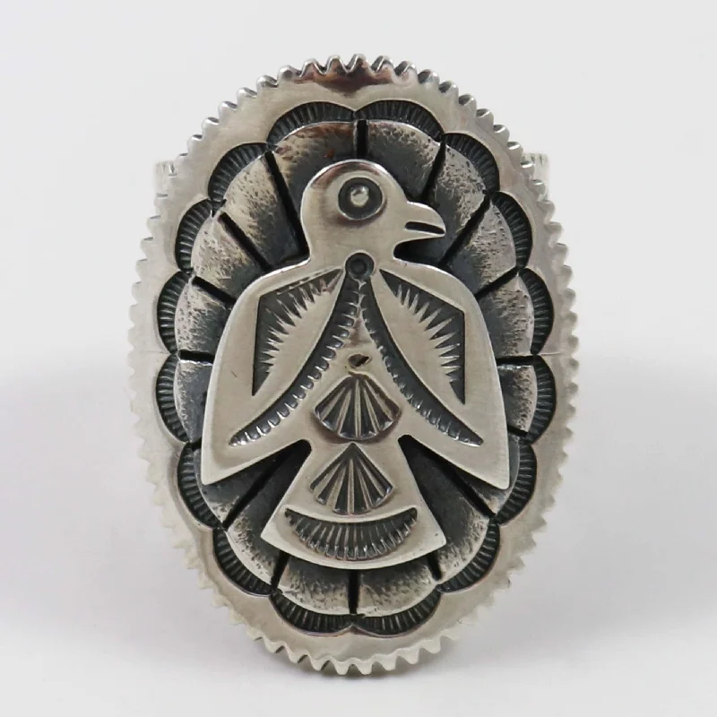 Coral inlay rings-Thunderbird Ring