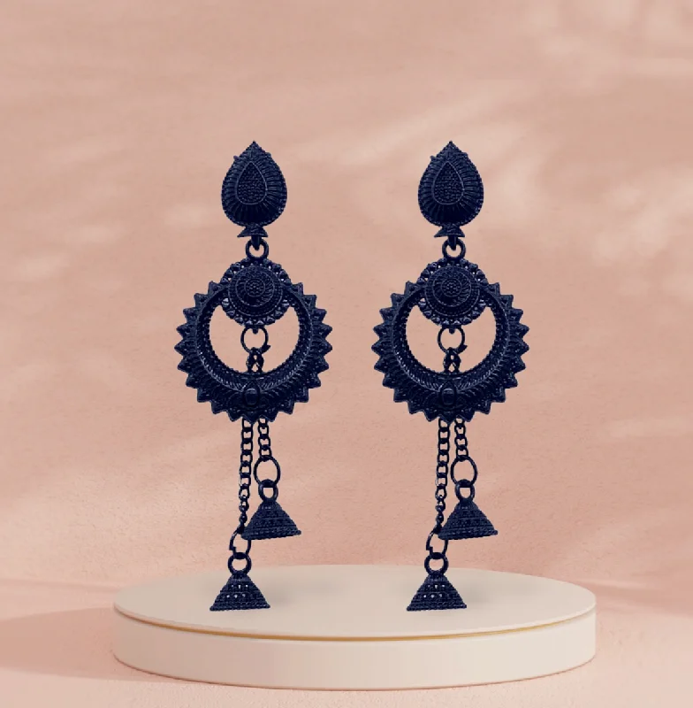 Spring band rings-Chandbali Dangling All Black Earring