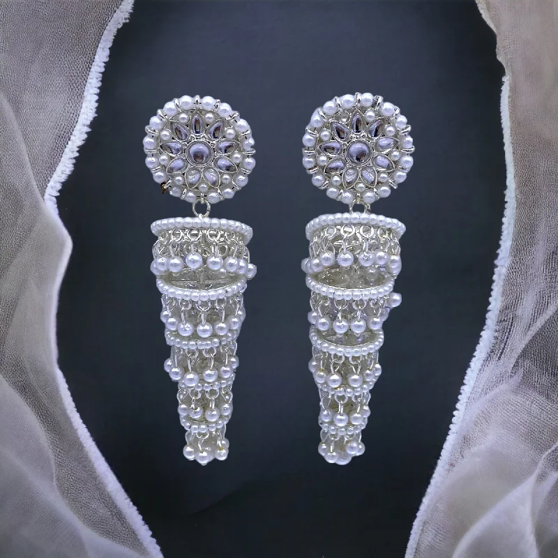 Ornate filigree rings-White Gold Layered Zumkha Earring