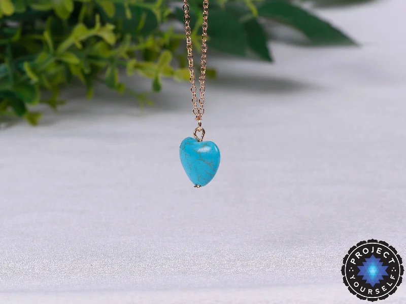 Luxe tennis necklaces-Heart Turquoise Stone Pendant